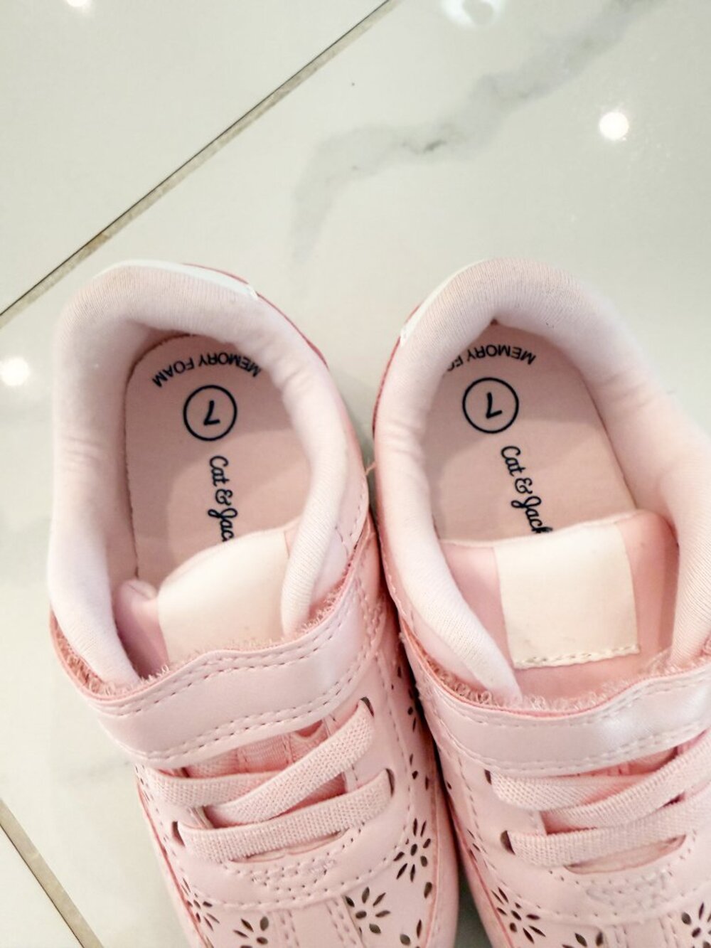 Cat & Jack Pink Floral Cutout Sneakers w/ Hook-and-Loop Strap 7 - Picture 7 of 8